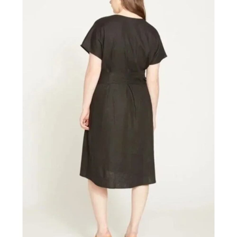 Universal Standard Tracy Linen Blend Tulip Wrap Dress Short Sleeve Belted Midi - Picture 3 of 14
